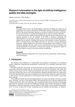Research information in the light of artificial intelligence: quality
  and data ecologies