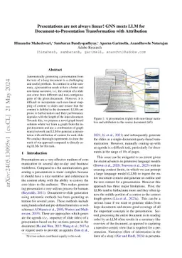 Presentations are not always linear! GNN meets LLM for
  Document-to-Presentation Transformation with Attribution