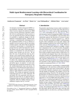Multi-Agent Reinforcement Learning with Hierarchical Coordination for
  Emergency Responder Stationing