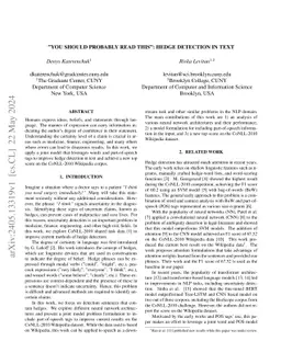 ''You should probably read this'': Hedge Detection in Text