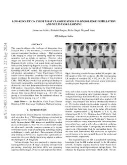 Low-Resolution Chest X-ray Classification via Knowledge Distillation and
  Multi-task Learning