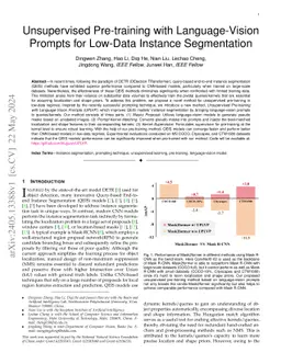 Unsupervised Pre-training with Language-Vision Prompts for Low-Data
  Instance Segmentation