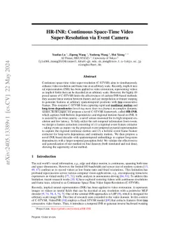HR-INR: Continuous Space-Time Video Super-Resolution via Event Camera