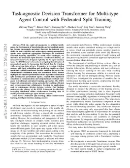 Task-agnostic Decision Transformer for Multi-type Agent Control with
  Federated Split Training