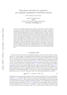Deep linear networks for regression are implicitly regularized towards
  flat minima