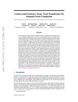 Context and Geometry Aware Voxel Transformer for Semantic Scene
  Completion