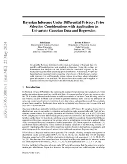 Bayesian Inference Under Differential Privacy: Prior Selection
  Considerations with Application to Univariate Gaussian Data and Regression