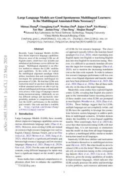 Getting More from Less: Large Language Models are Good Spontaneous
  Multilingual Learners