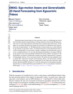 EMAG: Ego-motion Aware and Generalizable 2D Hand Forecasting from
  Egocentric Videos