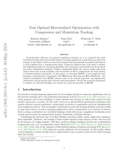 Near Optimal Decentralized Optimization with Compression and Momentum
  Tracking
