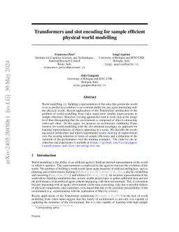 Transformers and Slot Encoding for Sample Efficient Physical World
  Modelling