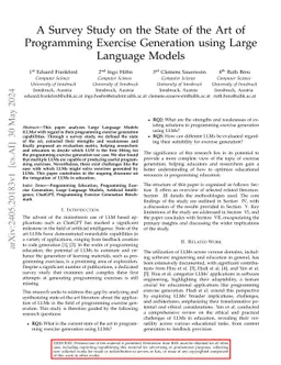 A Survey Study on the State of the Art of Programming Exercise
  Generation using Large Language Models