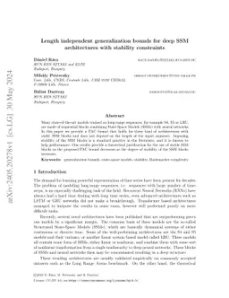 Length independent generalization bounds for deep SSM architectures via Rademacher contraction and stability constraints