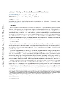 Literature Filtering for Systematic Reviews with Transformers