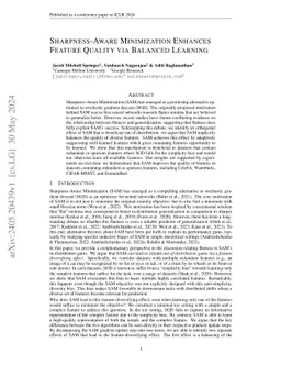 Sharpness-Aware Minimization Enhances Feature Quality via Balanced
  Learning