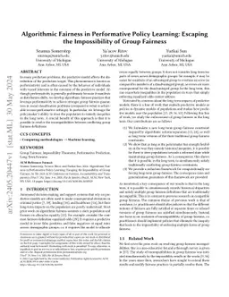 Algorithmic Fairness in Performative Policy Learning: Escaping the
  Impossibility of Group Fairness
