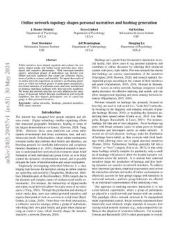 Online network topology shapes personal narratives and hashtag
  generation