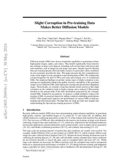 Slight Corruption in Pre-training Data Makes Better Diffusion Models