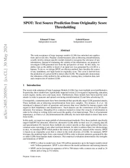 SPOT: Text Source Prediction from Originality Score Thresholding