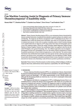 Can Machine Learning Assist in Diagnosis of Primary Immune
  Thrombocytopenia? A feasibility study