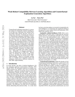 Weak Robust Compatibility Between Learning Algorithms and Counterfactual
  Explanation Generation Algorithms
