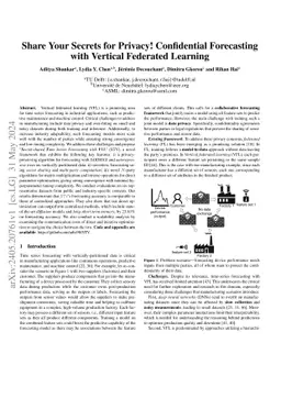 Share Secrets for Privacy: Confidential Forecasting with Vertical Federated Learning