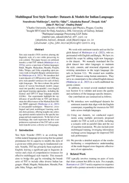 Multilingual Text Style Transfer: Datasets & Models for Indian Languages