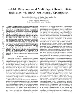 Scalable Distance-based Multi-Agent Relative State Estimation via Block
  Multiconvex Optimization