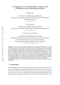 Correspondence Analysis and PMI-Based Word Embeddings: A Comparative Study