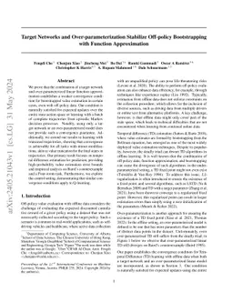 Target Networks and Over-parameterization Stabilize Off-policy Bootstrapping with Function Approximation