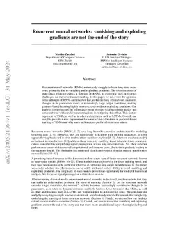 Recurrent neural networks: vanishing and exploding gradients are not the
  end of the story