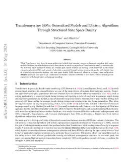Transformers are SSMs: Generalized Models and Efficient Algorithms
  Through Structured State Space Duality