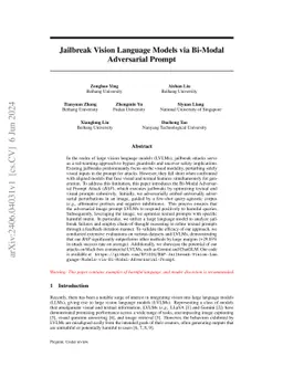 Jailbreak Vision Language Models via Bi-Modal Adversarial Prompt