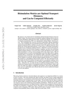 Bisimulation Metrics are Optimal Transport Distances, and Can be
  Computed Efficiently