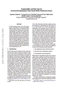 Explainability and Hate Speech: Structured Explanations Make Social
  Media Moderators Faster