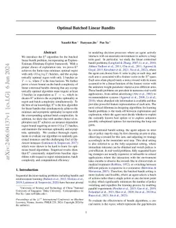 Optimal Batched Linear Bandits