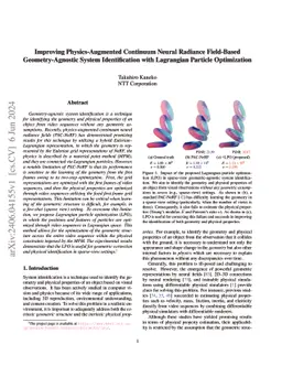 Improving Physics-Augmented Continuum Neural Radiance Field-Based
  Geometry-Agnostic System Identification with Lagrangian Particle Optimization