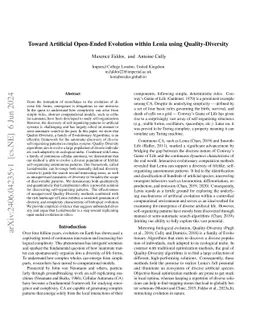 Toward Artificial Open-Ended Evolution within Lenia using
  Quality-Diversity