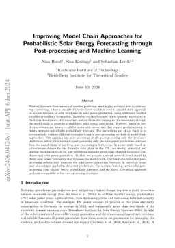 Improving Model Chain Approaches for Probabilistic Solar Energy
  Forecasting through Post-processing and Machine Learning