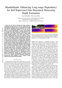 MambaDepth: Enhancing Long-range Dependency for Self-Supervised
  Fine-Structured Monocular Depth Estimation