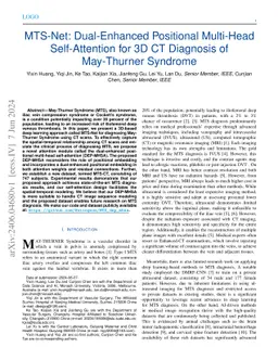 MTS-Net: Dual-Enhanced Positional Multi-Head Self-Attention for 3D CT Diagnosis of May-Thurner Syndrome