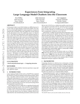 Experiences from Integrating Large Language Model Chatbots into the
  Classroom