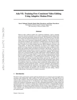 Ada-VE: Training-Free Consistent Video Editing Using Adaptive Motion
  Prior