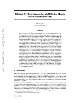 Efficient 3D Shape Generation via Diffusion Mamba with Bidirectional
  SSMs