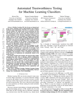 Automated Trustworthiness Testing for Machine Learning Classifiers