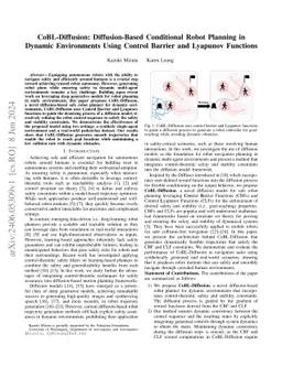 CoBL-Diffusion: Diffusion-Based Conditional Robot Planning in Dynamic
  Environments Using Control Barrier and Lyapunov Functions