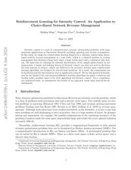 Reinforcement Learning for Intensity Control: An Application to Choice-Based Network Revenue Management