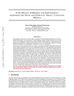 Is On-Device AI Broken and Exploitable? Assessing the Trust and Ethics in Small Language Models