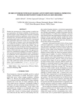 3D MRI Synthesis with Slice-Based Latent Diffusion Models: Improving
  Tumor Segmentation Tasks in Data-Scarce Regimes