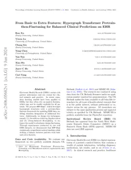 From Basic to Extra Features: Hypergraph Transformer
  Pretrain-then-Finetuning for Balanced Clinical Predictions on EHR